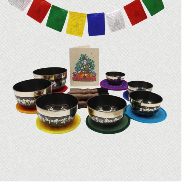 7 set of tibetan chakra singing bowl set for inner peace