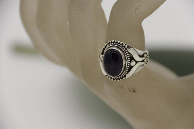 Handcrafted artistic finger ring sterling silver gemstone amethyst 