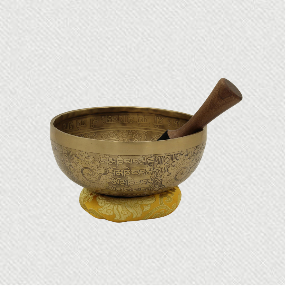8.5” Hand Engrave Ganesh ,OM and mantra Tibetan healing Singing bowl