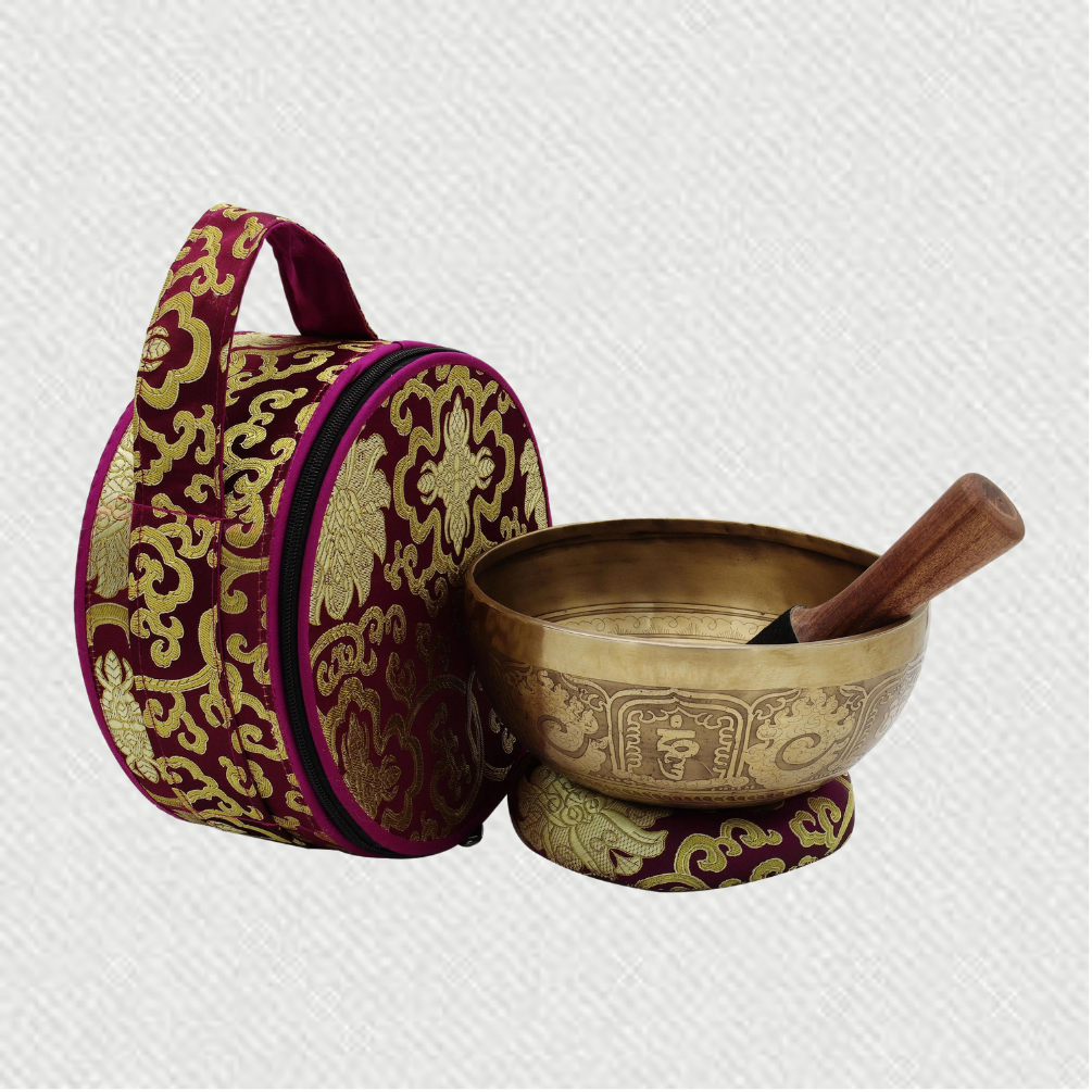8” Hand etching carved Tibetan Singing Bowls with Symbols for healing and meditation