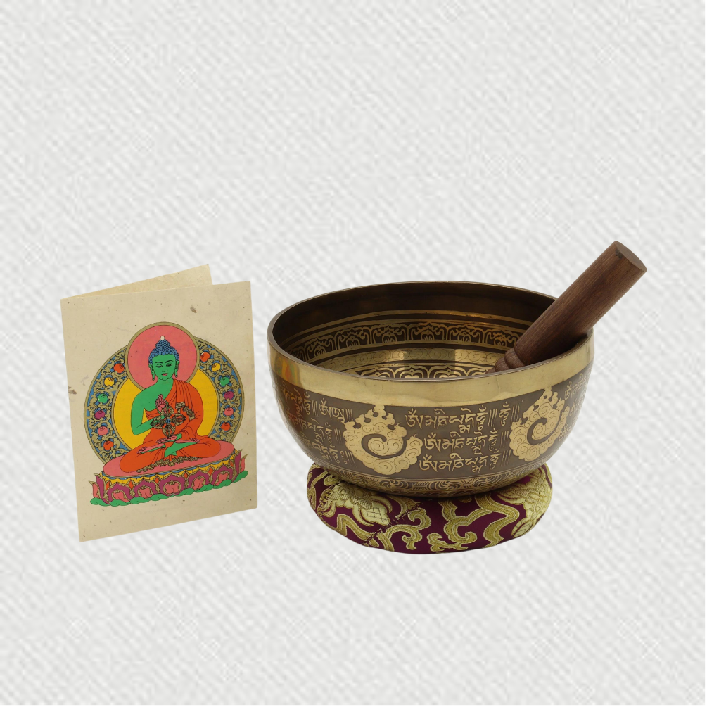 7.5” Hand hammered Tibetan Singing Bowl Set Mallet and Silk Cushion