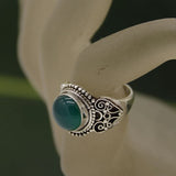 green onyx silver rings for women