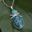 Handmade Sterling Silver Turquoise black gemstone Necklace