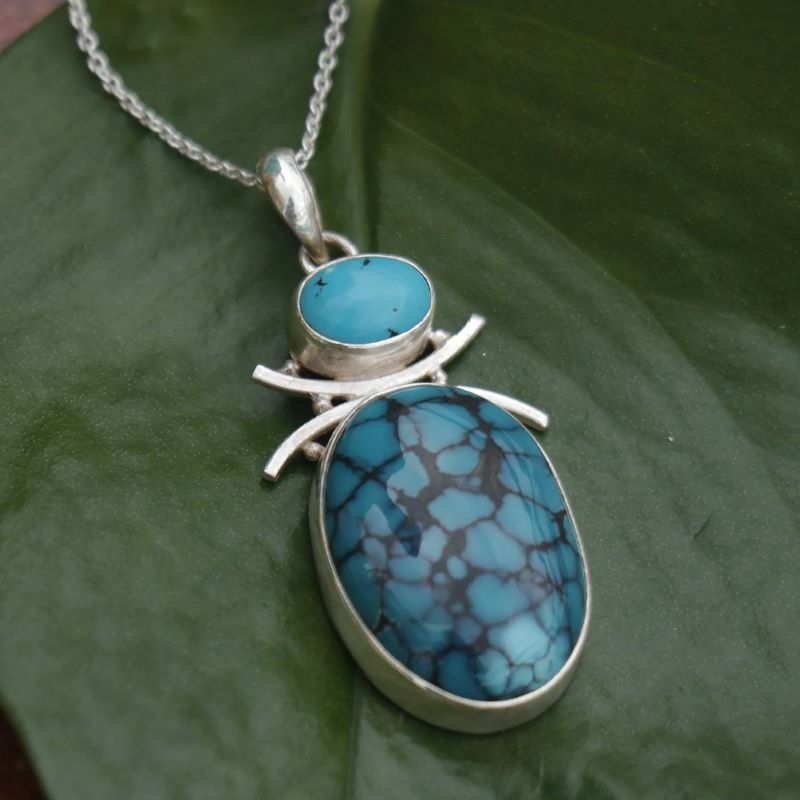 Handmade Sterling Silver Turquoise black gemstone Necklace