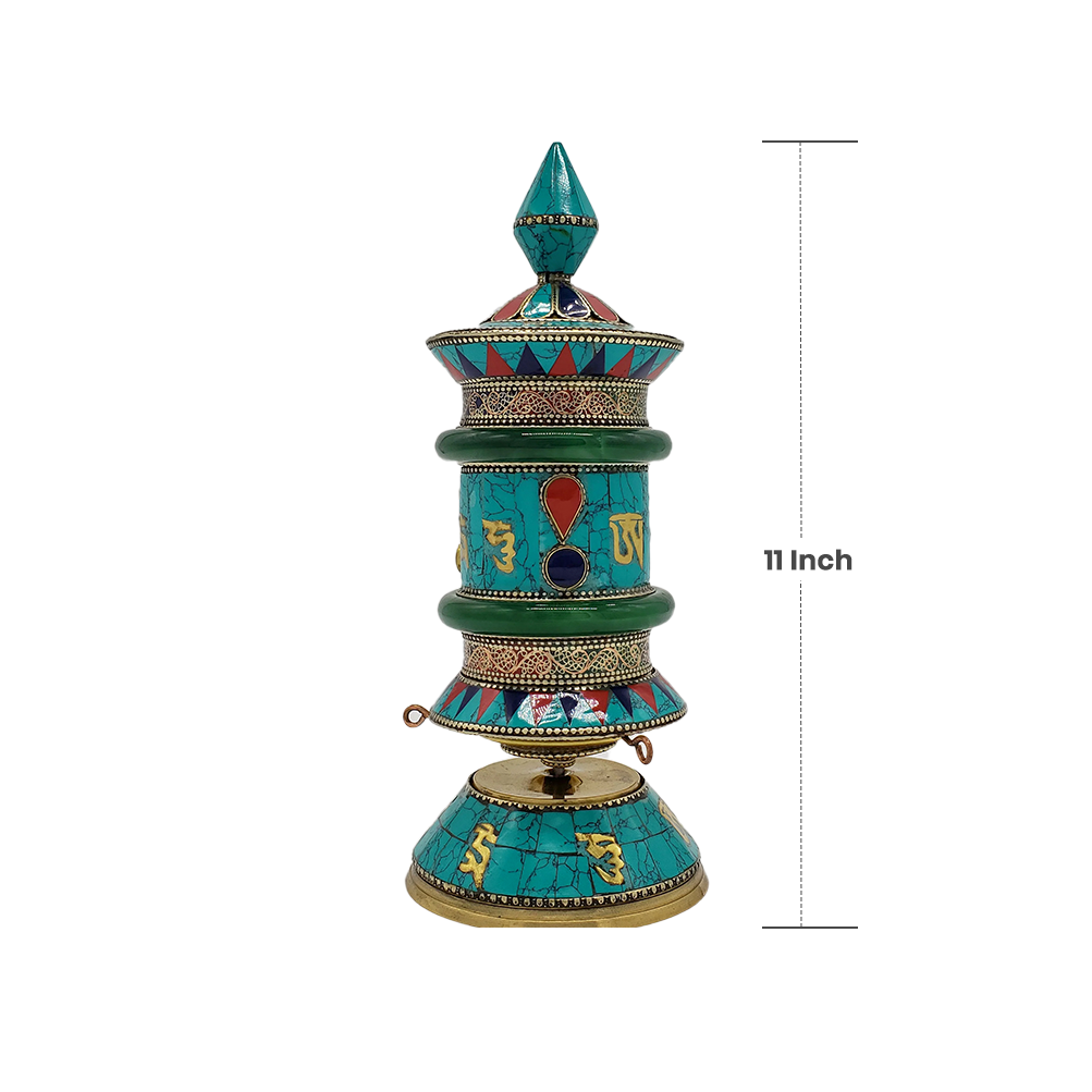 11" Handcrafted Gemstones Tibetan Prayer Wheel for Table | Home Decor