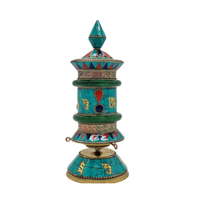 11" Handcrafted Gemstones Tibetan Prayer Wheel for Table | Home Decor