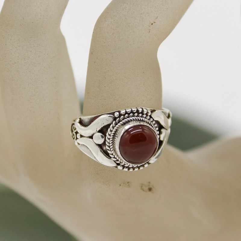 red onyx ring with silver designs for women