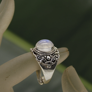 Handmade rainbow moonstone ring, blue flash natural gemstone ring