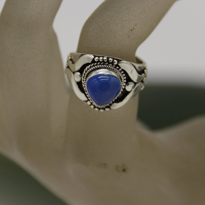 Hand crafted 952 Sterling silver ring Blue onyx natural gemstone