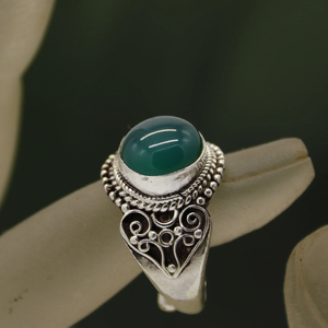 Handmade Sterling Silver 92.5% Stone Ring with green onyx