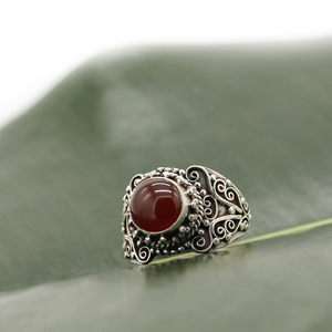 Handcrafted sterling silver ring with natural gemstone red onyx