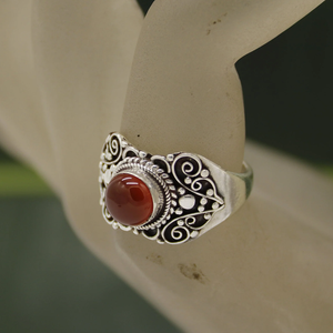 Handcrafted sterling silver ring with natural gemstone red onyx