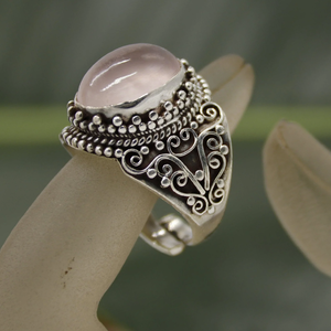 Handcrafted pure sterling silver ring natural gemstone rose quartz
