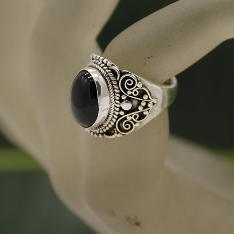 our black onyx silver ring for women