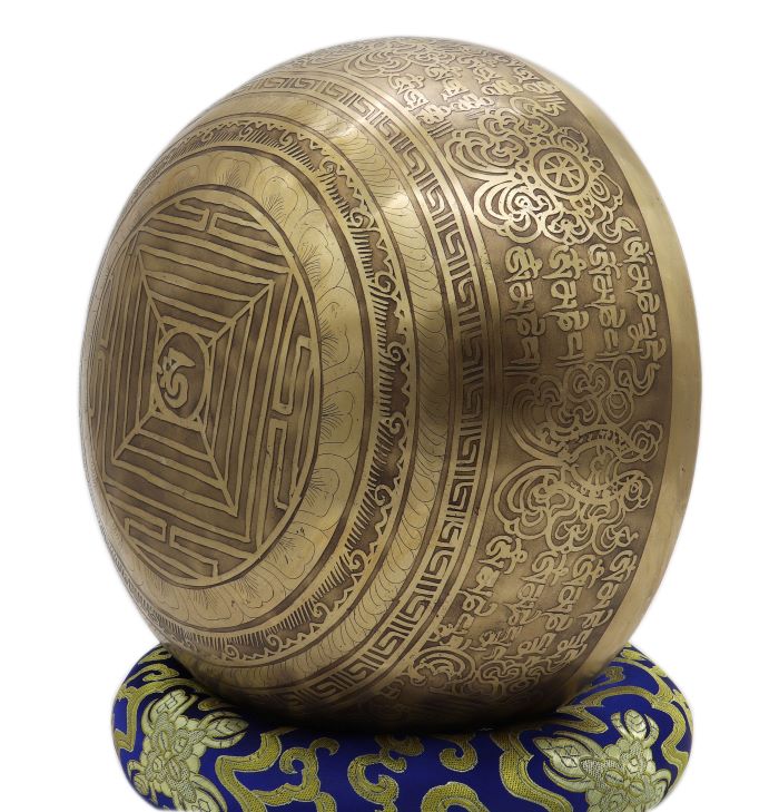 Tibetan Singing Bowl Carved with Green Tara and Mantra