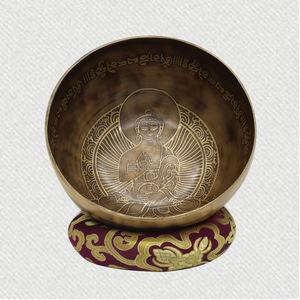 8" Tibetan Singing Bowl with Meditation Buddha carving for Sound Healing