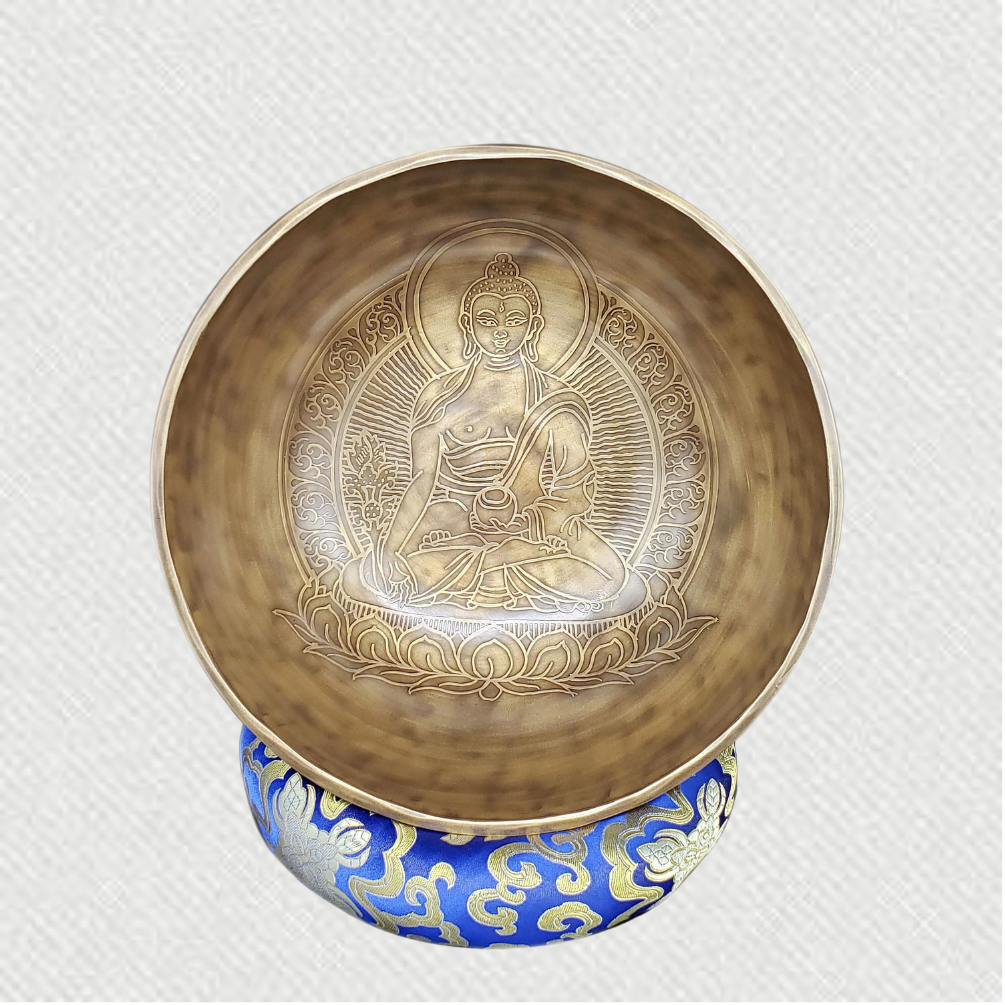 11.5" Handmade Buddha Carved Tibetan Singing Bowl For Zen & Meditation