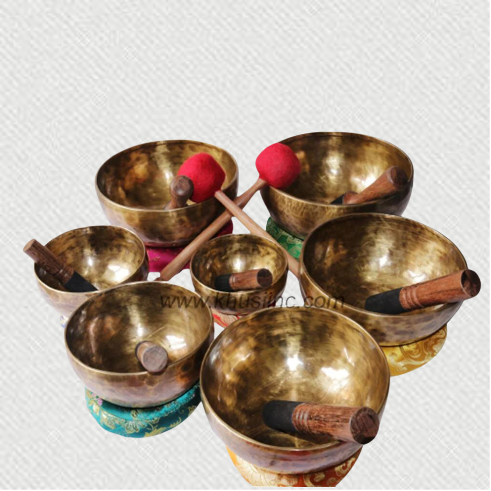 7 Chakras Professional Tibetan Singing Bowls Set with Tuned Notes