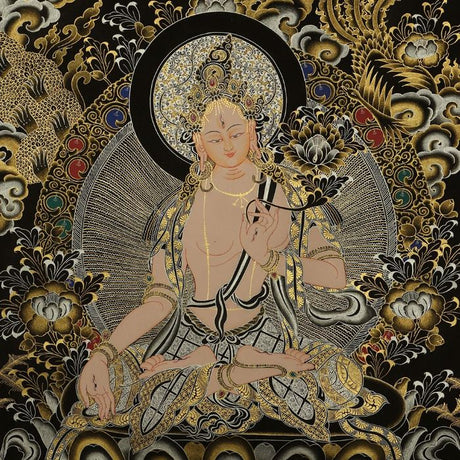 ancient white tara buddhist thangka painting