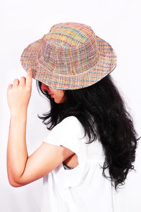 girl wearing pure hemp bucket hat