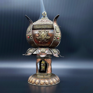 Handmade Copper Tibetan Buddha Incense burner with prayer wheel