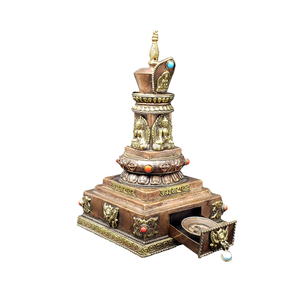 Handmade Copper Tibetan 5 Buddha Stupa with auspicious Buddhist symbol