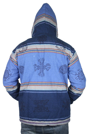 Unisex 100% Hand loomed Cotton Vibrant Warm Winter Jacket Handmade in Nepal Symbol Pattern Jacket - Khusi 