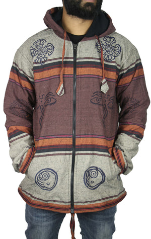 Unisex 100% Hand loomed Cotton Vibrant Warm Winter Jacket Handmade in Nepal Hippie Jacket - Khusi 