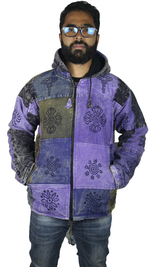 Unisex 100% Handloom Cotton Patchwork Vibrant Stonewashed Warm Winter Handmade Jacket - Khusi 