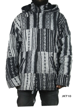 Unisex 100% Handloom Cotton Patchwork B&W Stonewashed Warm Winter Handmade Jacket - Khusi 