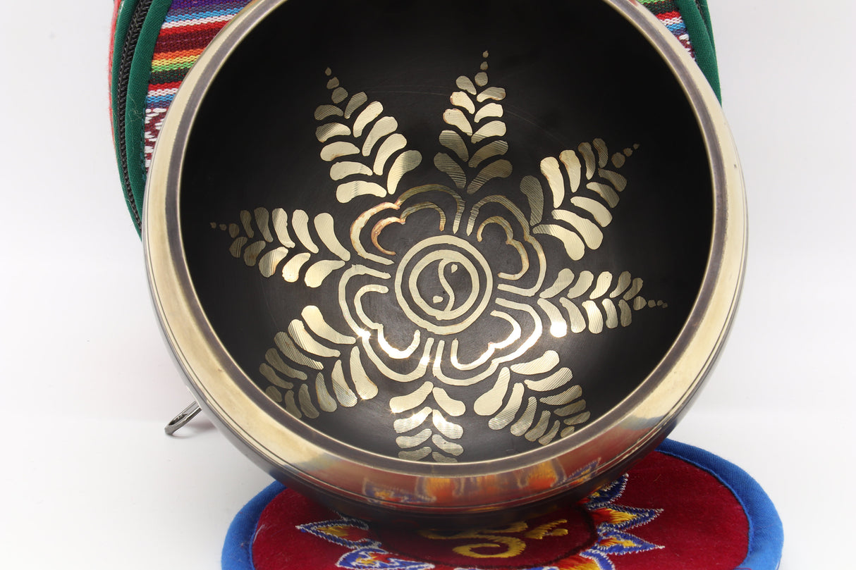 Artistic hand engraved Tibetan Meditation flower design singing bowl - Khusi 