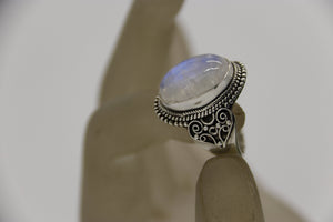 Handmade Rainbow moonstone ring with blue flash gemstone - Khusi 