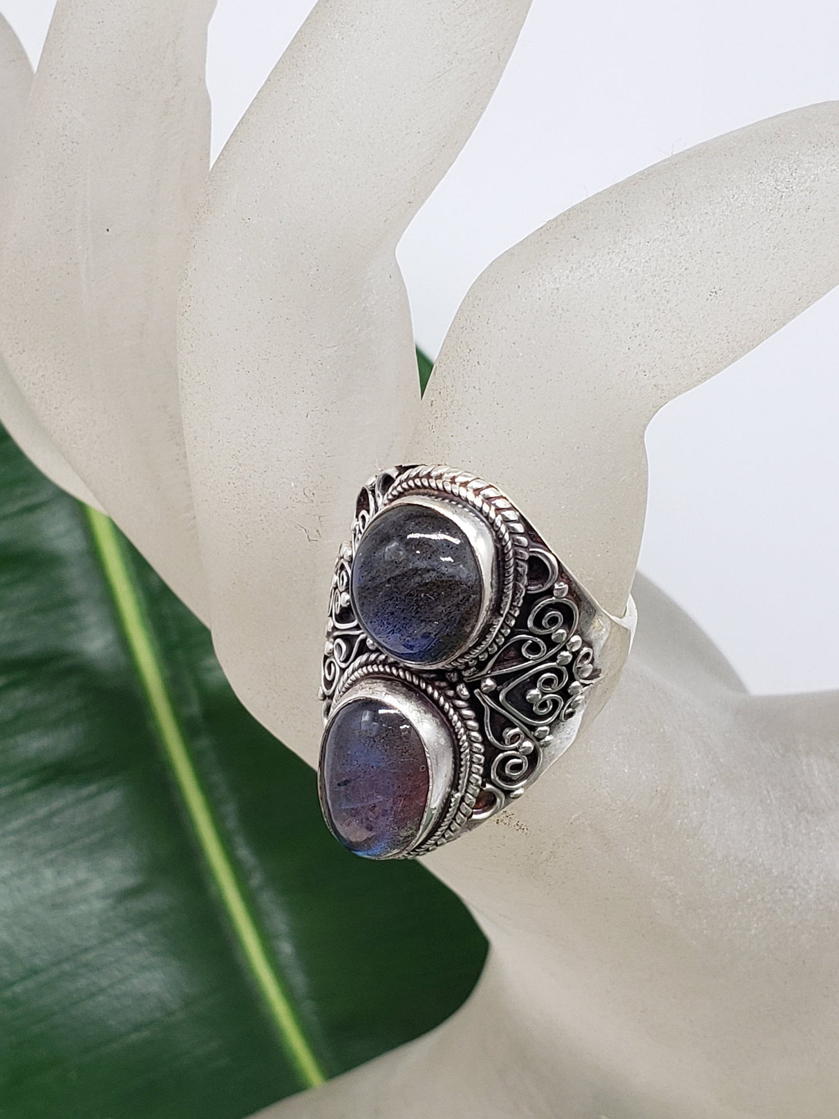 Artistic Hand crafted Starling silver ring with gemstone labradorite - Khusi 