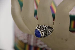 Hand crafted Starling silver ring Blue onyx natural Gems stone - Khusi 