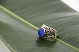 Hand crafted Starling silver ring Blue onyx natural Gems stone - Khusi 