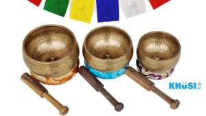Lingam Tibetan Singing bowl set, Set of 3 Hand beaten bowls