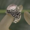 adjustable rose quartz gem silver ring designs