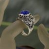 blue color pure handmade silver finger ring designs for women